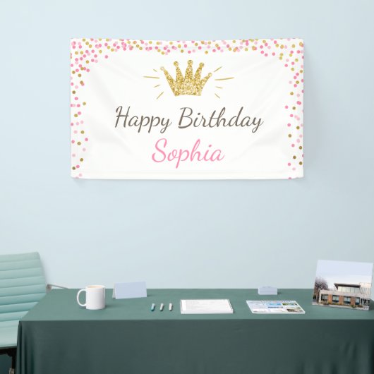 Princess verjaardagsbanner Royal Pink en Gold Girl Spandoek (Beurs)