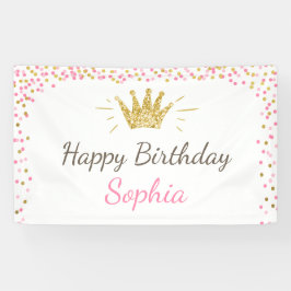 Princess verjaardagsbanner Royal Pink en Gold Girl Spandoek