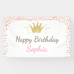 Princess verjaardagsbanner Royal Pink en Gold Girl Spandoek