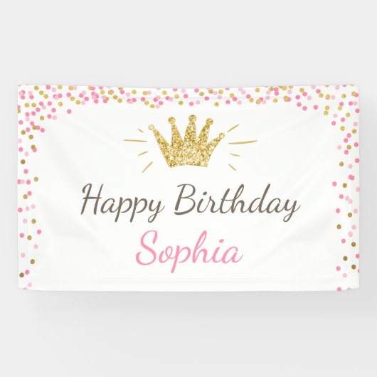Princess verjaardagsbanner Royal Pink en Gold Girl Spandoek (Horizontaal)