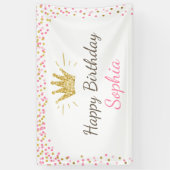 Princess verjaardagsbanner Royal Pink en Gold Girl Spandoek (Verticaal)