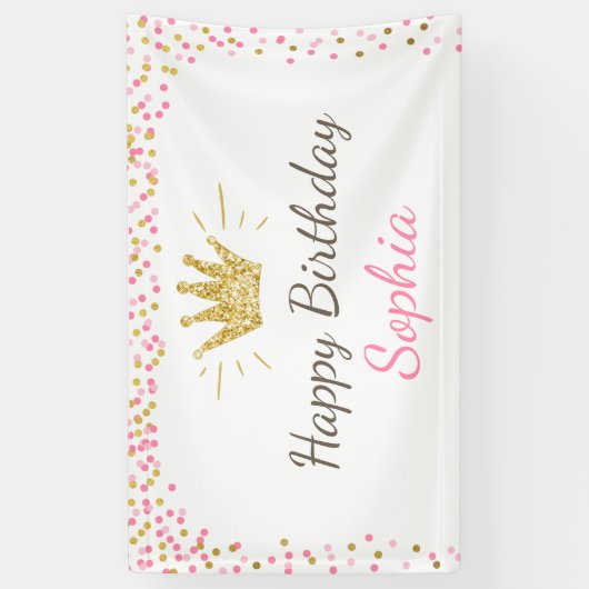 Princess verjaardagsbanner Royal Pink en Gold Girl Spandoek (Verticaal)