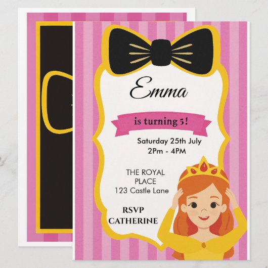 Princess Verjaardagsuitnodiging voor Meisjes Menu (Voorkant / Achterkant)