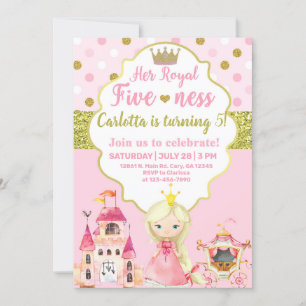 Princess, vijf-nens, koninklijk, meisje verjaardag kaart