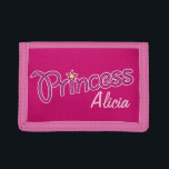 Princess voeg je eigen naam meisjes kinder tas drievoud portemonnee<br><div class="desc">Schattige roze en mauve graphic meisjes prinses slogan naam portemonnee. Leest Prinses Alicia of pas aan met de korte naam van uw keuze. Ontworpen door Sarah Trett.</div>