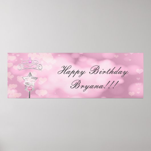 Princess Wand & Crown Custom Birthday Party Banner Poster (Voorkant)