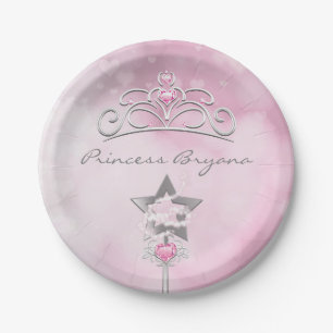 Princess Wand & Crown Silver Pink Party Borden Papieren Bordje