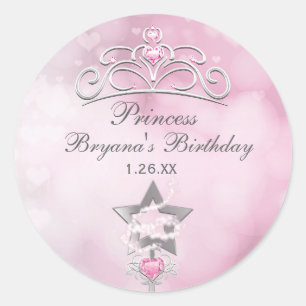 Princess Wand & Crown Silver Pink Party Stickers
