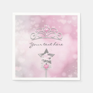 Princess Wand & Crown Zilver Roze Party Servetten