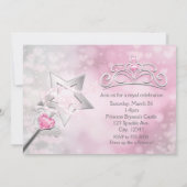 Princess Wand & Crown Zilveren Roze Party Uitnodig Kaart (Achterkant)