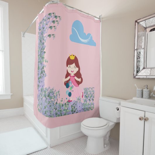 Princess Water Bubbles Douchedoek - Roze Douchegordijn (In situ)