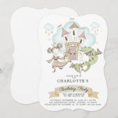 Princess Waterverf Castle Dragon Girl's Birthday Kaart (Voorkant / Achterkant)