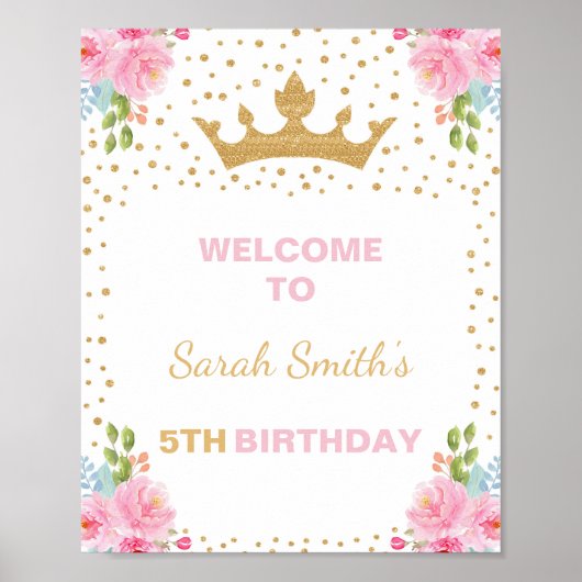 Princess Welcome Sign, Princess Birthday Welcome Poster (Voorkant)