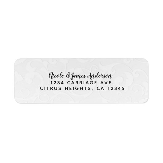 Princess White Damask Storybook Elegant Wedding Etiket (Voorkant)