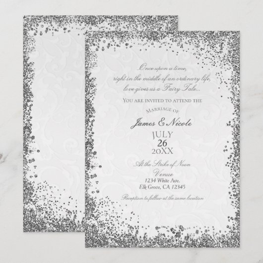 Princess White Damask Storybook Elegant Wedding Kaart (Voorkant / Achterkant)