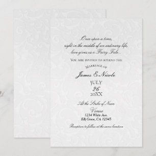 Princess White Damask Storybook Elegant Wedding Kaart