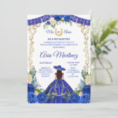 Princess White Navy Rozen Mis Quince Invitation Kaart (Staand voorkant)