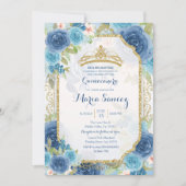 Princess White Roses Mexican Mis Quince Invitation Kaart (Voorkant)