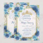 Princess White Roses Mexican Mis Quince Invitation Kaart (Voorkant / Achterkant)