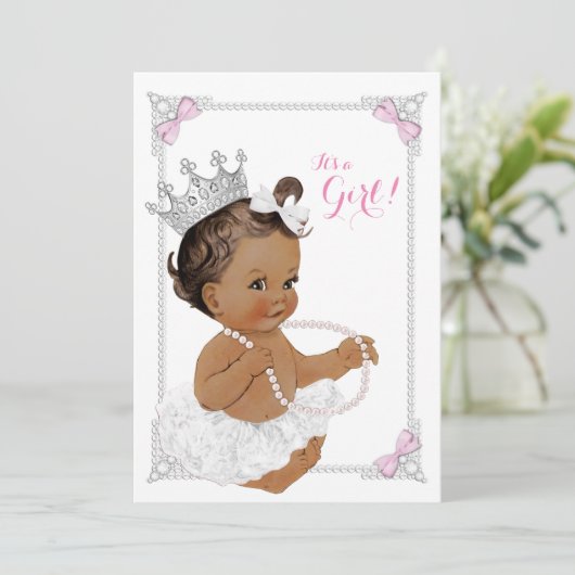 Princess White Tutu Pink Pearl Etnisch Baby shower Kaart (Staand voorkant)