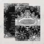 Princess Winter Wonderland Black Sweet 16 Invite Kaart (Voorkant / Achterkant)