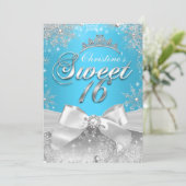 Princess Winter Wonderland Blue Sweet 16 Invite Kaart (Staand voorkant)