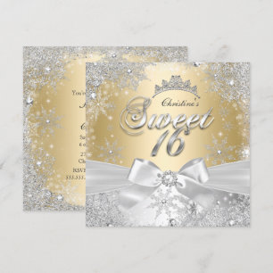 Princess Winter Wonderland Gold Sweet 16 Party Kaart