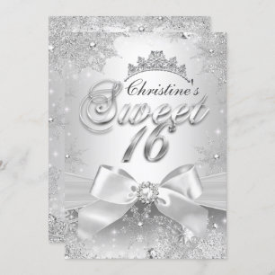 Princess Winter Wonderland Silver Sweet 16 Invite Kaart