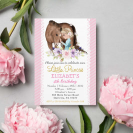 Princess with Horse Birthday Party Invitation Kaart