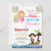 Princesses en Pirates Joint Sibling Birthday Kaart (Voorkant)