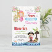 Princesses en Pirates Joint Sibling Birthday Kaart (Staand voorkant)