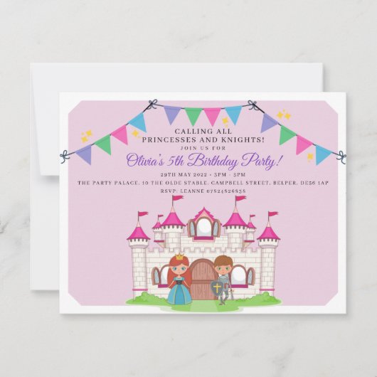 Princesses en uitnodigingen van de Birthday Party (Voorkant)