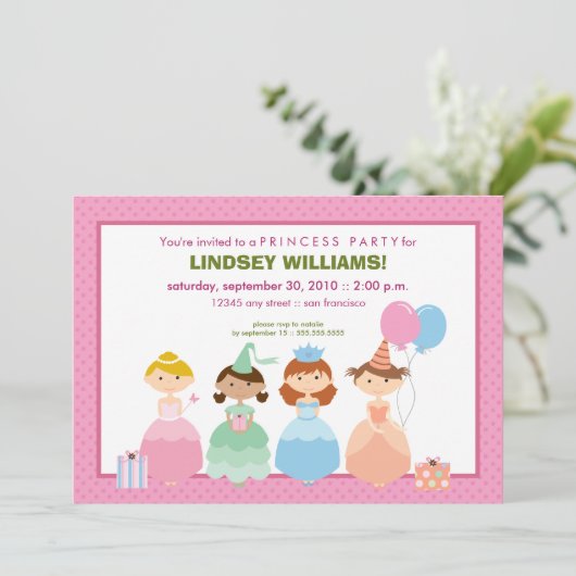 Princesses in Row Princess Party Kaart (Staand voorkant)