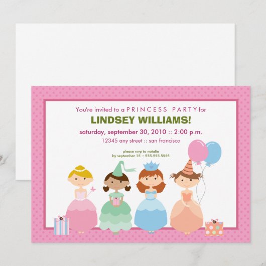 Princesses in Row Princess Party Kaart (Voorkant / Achterkant)