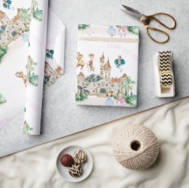 Princesses, Knachten en Dragons Fairy Tale Birthda Cadeaupapier
