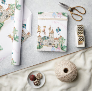 Princesses, Knachten en Dragons Fairy Tale Birthda Cadeaupapier