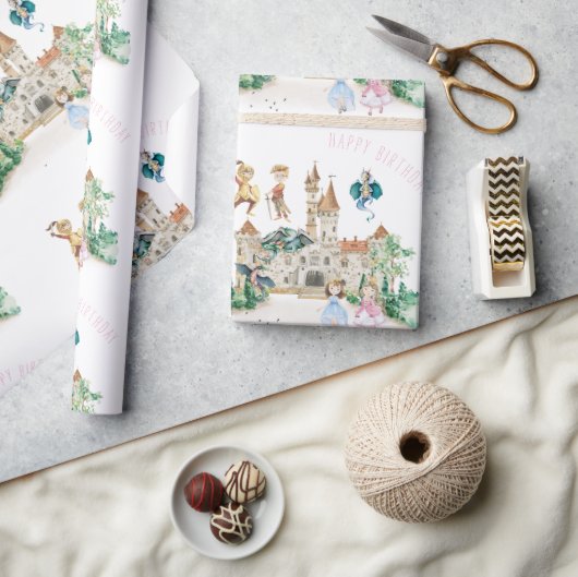 Princesses, Knachten en Dragons Fairy Tale Birthda Cadeaupapier (Crafts)
