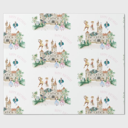 Princesses, Knachten en Dragons Fairy Tale Birthda Cadeaupapier (Vlak)