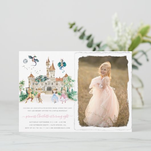 Princesses, Knachten en Dragons Fairy Tale Birthda Kaart (Staand voorkant)