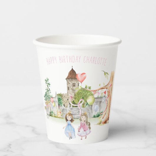 Princesses, Knachten en Dragons Fairy Tale Birthda Papieren Bekers (Voorkant)