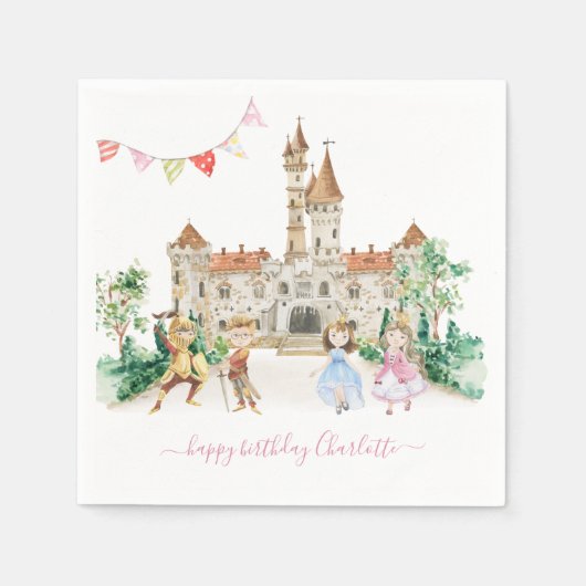 Princesses, Knachten en Dragons Fairy Tale Birthda Servet (Voorkant)