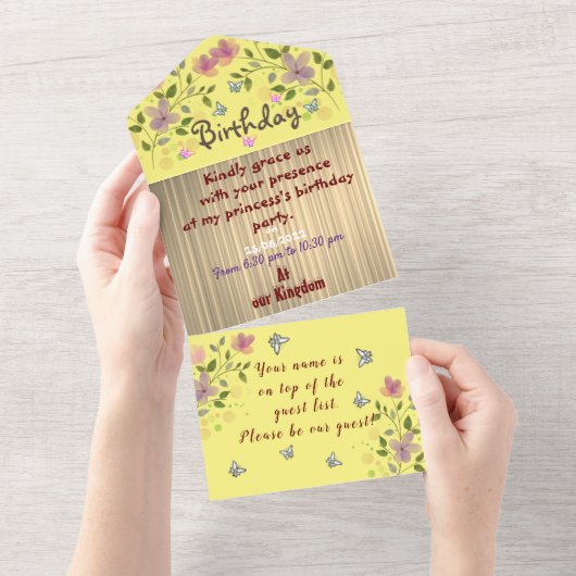 Princess's Birthday All In One Uitnodiging (Afscheurbaar)