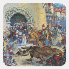 Princess's Birthday Dragon Folded Greeting Card Vierkante Sticker