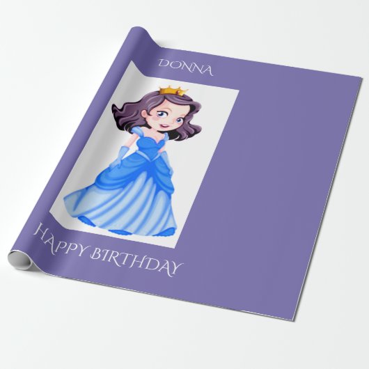 Princess's verjaardagspapier. Aangepaste naam. Cadeaupapier (Uitgerold)