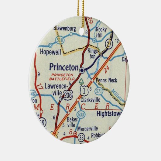 Princeton NJ Retro Map Keramisch Ornament (Rechts)