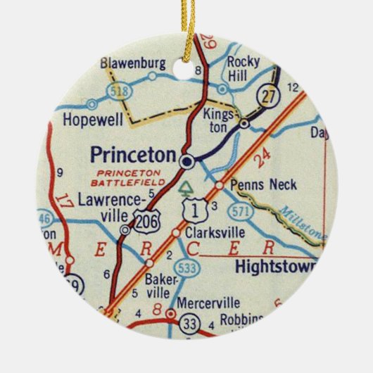 Princeton NJ Retro Map Keramisch Ornament (Voorkant)