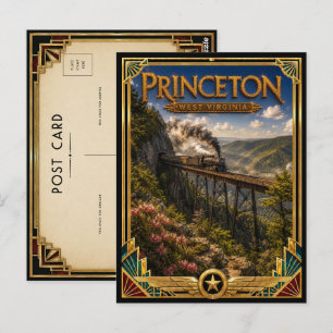 Princeton West Virginia Vintage Art Deco Gouden Briefkaart