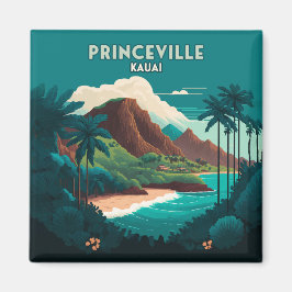 Princeville Kauai Hawaii Beach Mountains Retro Magneet