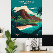 Princeville Kauai Hawaii Beach Mountains Retro Poster (Thuiskantoor)