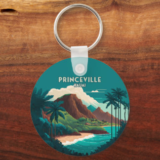 Princeville Kauai Hawaii Beach Mountains Retro Sleutelhanger